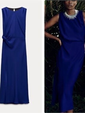 New Zara Sleek Sleeveless Cobalt Midi Dress